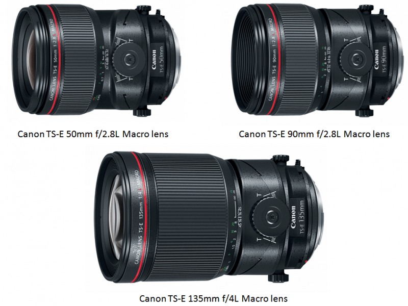 Canon Macro Tilt-Shift Lenses, Canon TS-E 50mm f/2.8L Macro lens, Canon TS-E 90mm f/2.8L Macro lens, Canon TS-E 135mm f/4L Macro lens